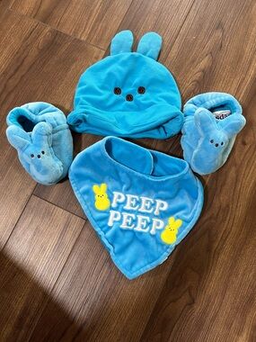 Peep Blue Easter Bunny Hat, Booties & Bib Set